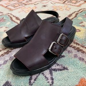 Rachel Comey peep-toe platform sandals in oxblood leather, size 6.5 US